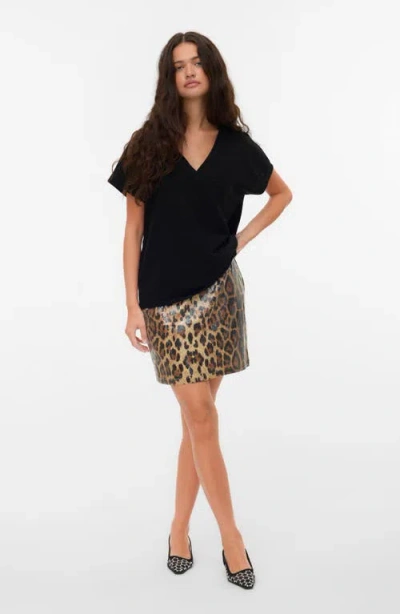 Vero Moda Lucy Sequin Leopard Print Miniskirt In Animal Print