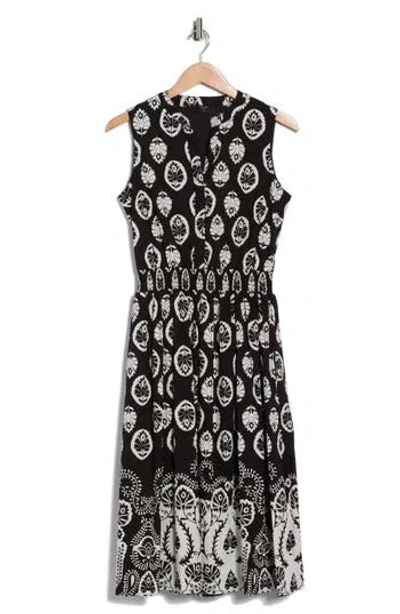 T Tahari Split Neck Sleeveless Midi Dress In Black