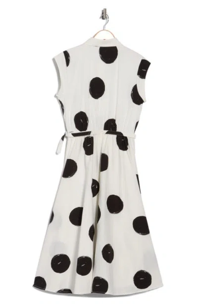 T Tahari Polka Dot Sleeveless Fit & Flare Dress In Gray