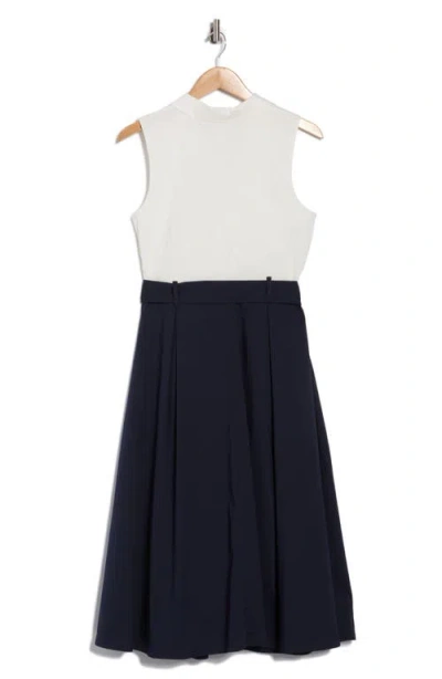 T Tahari Colorblock Sleeveless A-line Dress In Black