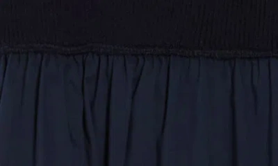 T Tahari Square Neck Short Sleeve Mixed Media Dress In Blue