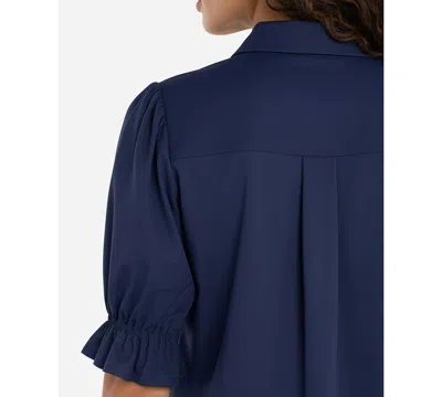 Liverpool Los Angeles Petite Puffed-sleeve Blouse In Blue