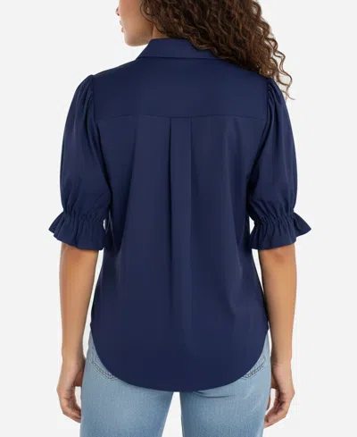 Liverpool Los Angeles Petite Puffed-sleeve Blouse In Blue