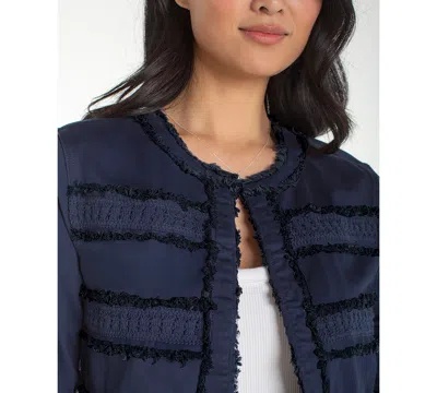Liverpool Los Angeles Petite Collarless Fray And Lace Jacket In Blue