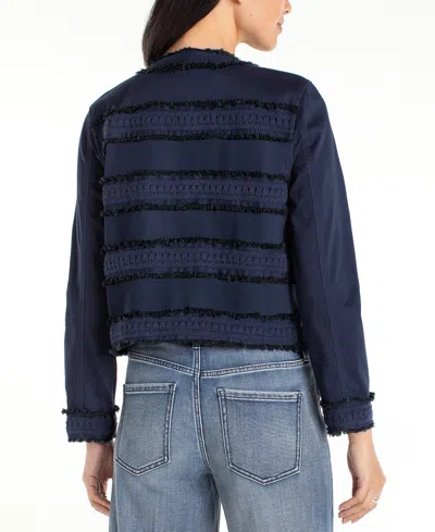 Liverpool Los Angeles Petite Collarless Fray And Lace Jacket In Blue