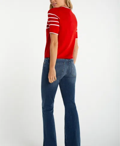 Liverpool Los Angeles Petite Crewneck Stripe Detail Sweater In Red
