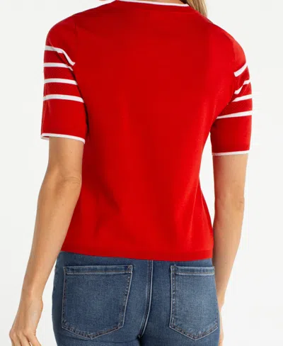 Liverpool Los Angeles Petite Crewneck Stripe Detail Sweater In Red