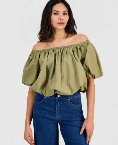 Inc International Concepts Women's Cotton Off-the-shoulder Bubble-hem Blouse, Macy's Exclusive