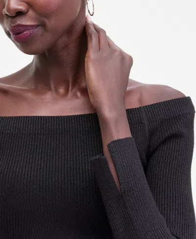 Inc International Concepts Women's Shimmer-knit Wide-neck Sweater, Macy's Exclusive In Black