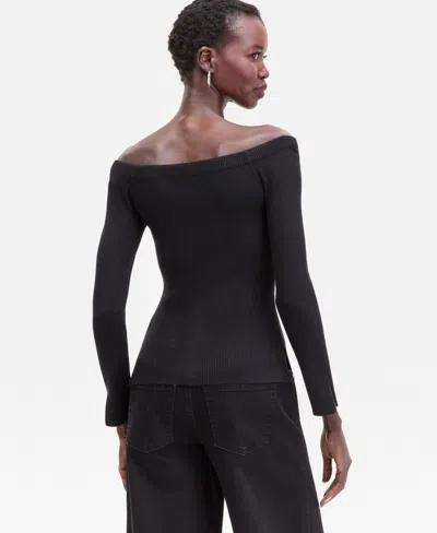 Inc International Concepts Women's Shimmer-knit Wide-neck Sweater, Macy's Exclusive In Black