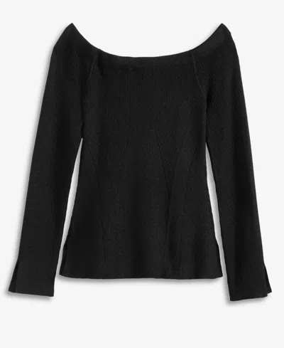 Inc International Concepts Women's Shimmer-knit Wide-neck Sweater, Macy's Exclusive In Black