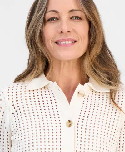 Style & Co Petite Open-stitch Button-front Cotton Cardigan, Macy's Exclusive In Yellow