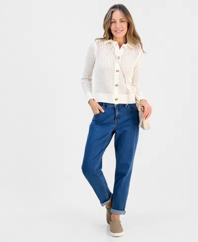 Style & Co Petite Open-stitch Button-front Cotton Cardigan, Macy's Exclusive In Yellow