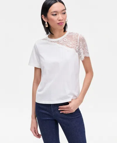 Inc International Concepts Women's Lace-shoulder T-shirt, Macy's Exclusive In White