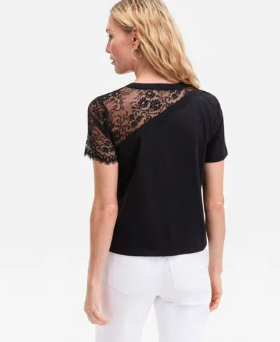 Inc International Concepts Women's Lace-shoulder T-shirt, Macy's Exclusive In Black