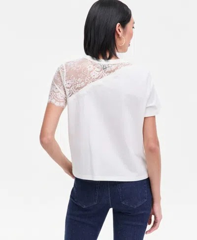 Inc International Concepts Women's Lace-shoulder T-shirt, Macy's Exclusive In White