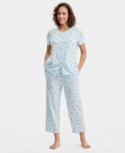 Charter Club Women's 2-pc. Cotton Printed Cropped Pajamas Set, Created For Macy's In Multi