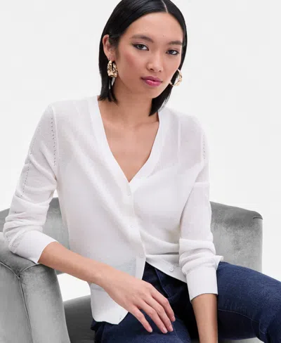Inc International Concepts Women's Lightweight Metallic-knit V-neck Cardigan, Macy's Exclusive In White