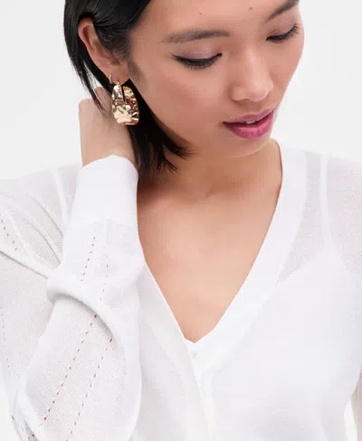 Inc International Concepts Women's Lightweight Metallic-knit V-neck Cardigan, Macy's Exclusive In White