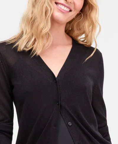 Inc International Concepts Women's Lightweight Metallic-knit V-neck Cardigan, Macy's Exclusive In Black