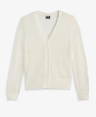 Inc International Concepts Women's Lightweight Metallic-knit V-neck Cardigan, Macy's Exclusive In White