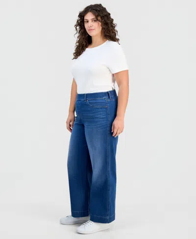 Style & Co Plus Size Pull-on Shaping High-rise Wide-leg Jeans, Macy's Exclusive In Blue