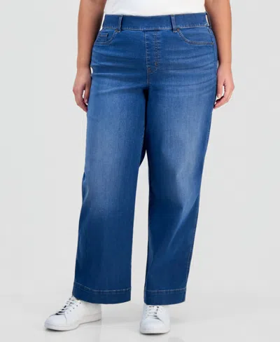 Style & Co Plus Size Pull-on Shaping High-rise Wide-leg Jeans, Macy's Exclusive In Blue