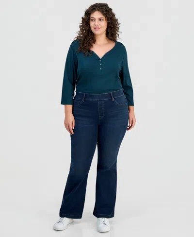 Style & Co Plus Size Pull-on Shaping High-rise Bootcut Jeans, Macy's Exclusive In Blue