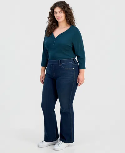 Style & Co Plus Size Pull-on Shaping High-rise Bootcut Jeans, Macy's Exclusive In Blue
