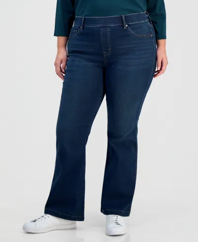 Style & Co Plus Size Pull-on Shaping High-rise Bootcut Jeans, Macy's Exclusive In Blue