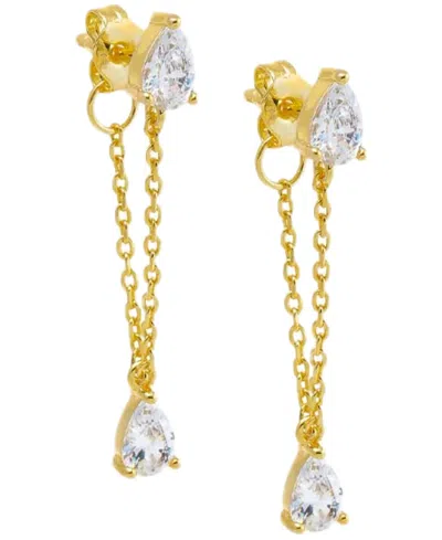 By Adina Eden Dangling Teardrop Chain Front Back Stud Earrings In Gold