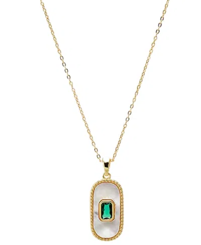By Adina Eden Green Cubic Zirconia Mother Of Pearl Elongated Dog Tag Necklace In Gold