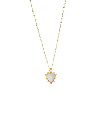 By Adina Eden Ball Rimmed Heart Mop Gold Plated Pendant Necklace In Gold