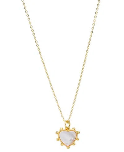 By Adina Eden Ball Rimmed Heart Mop Gold Plated Pendant Necklace In Gold