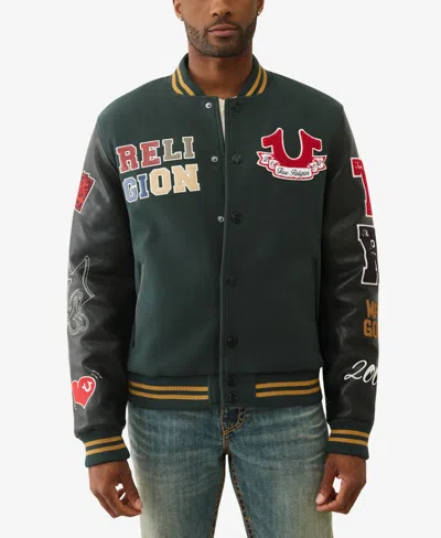 True Religion Cat Varsity Jacket In Green