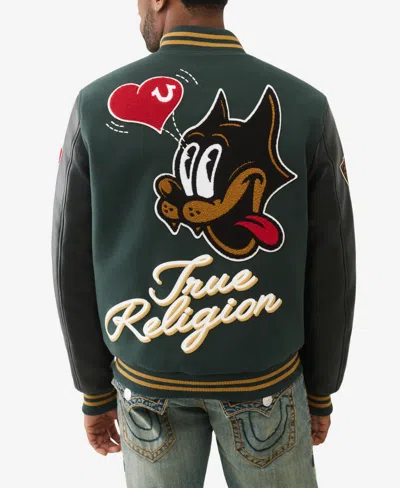 True Religion Cat Varsity Jacket In Green