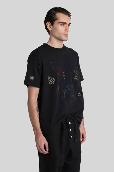 Bode Field Guide Embroidered Cotton-jersey T-shirt In Black