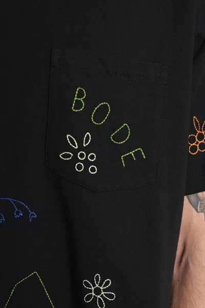 Bode Field Guide Embroidered Cotton-jersey T-shirt In Black