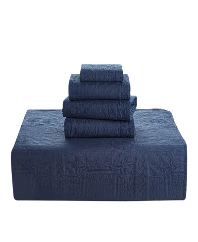 Nestl Grid Embossed 4-pc. Quilt Set, Twin/twin Xl In Blue