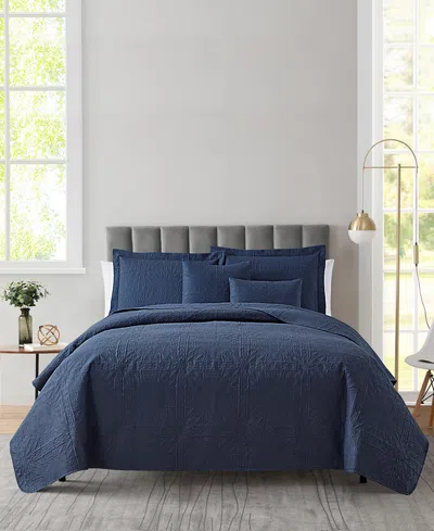 Nestl Grid Embossed 4-pc. Quilt Set, Twin/twin Xl In Blue