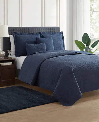 Nestl Grid Embossed 4-pc. Quilt Set, Twin/twin Xl In Blue