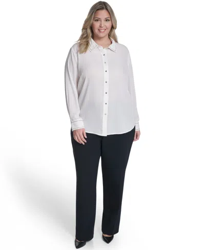 Calvin Klein Plus Size Long-sleeve Button-down Top In White