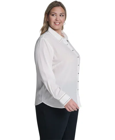 Calvin Klein Plus Size Long-sleeve Button-down Top In White