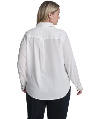 Calvin Klein Plus Size Long-sleeve Button-down Top In White