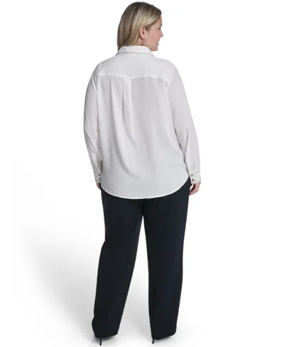Calvin Klein Plus Size Long-sleeve Button-down Top In White