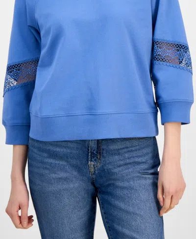 Nautica Jeans Women's Pleated Lace-trim 3/4-sleeve Sweatshirt In Blue