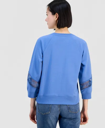 Nautica Jeans Women's Pleated Lace-trim 3/4-sleeve Sweatshirt In Blue