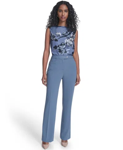 Calvin Klein Petite Full Length Straight Pants In Gray