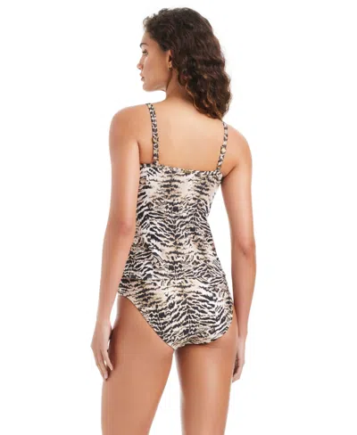 Beyond Control Womens The Tigress Printed High Neck Tankini High Waist Bottoms In Brown