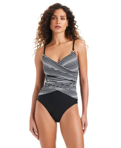 Beyond Control Women's Stripe Over-the-shoulder One-piece Swimsuit In Multi